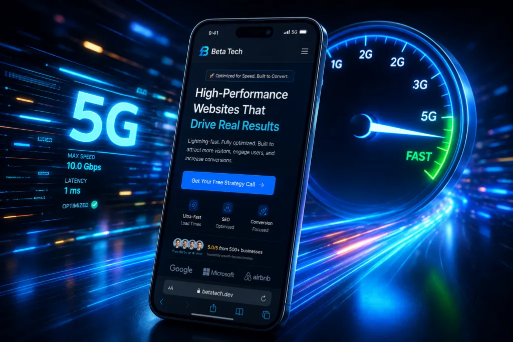 A speedometer showing high-speed web loading for mobile responsiveness.