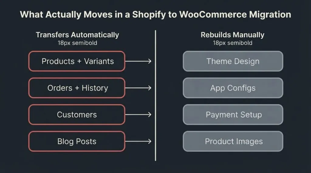 Shopify vs WooCommerce cost comparison matrix showing that WooCommerce eliminates transaction fees Shopify charges on non-native payment processors, making WooCommerce cheaper for stores above $200,000 annual revenue