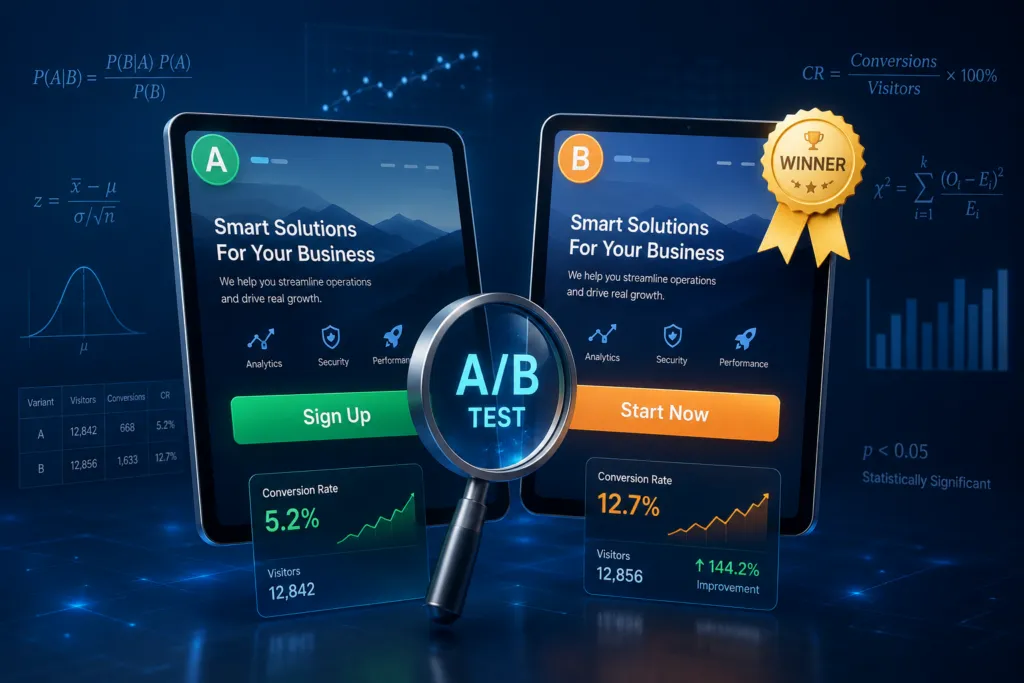 Two variations of a website being compared in an A/B test.