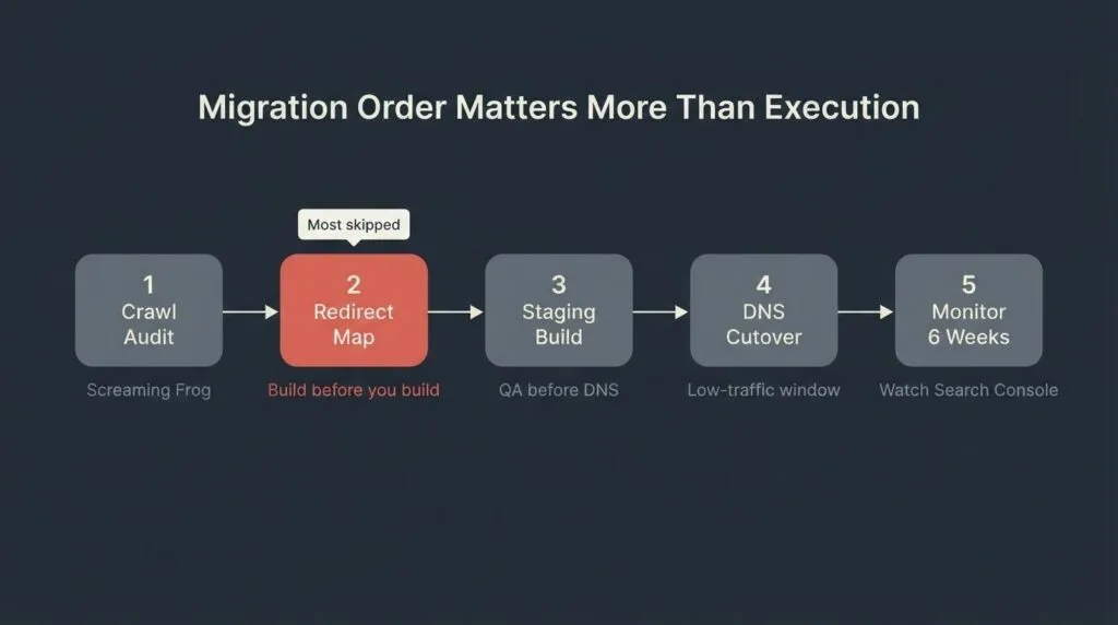 WordPress to Webflow migration go/no-go decision tree: sites with over 2000 CMS items, WooCommerce, or complex plugins should stay on WordPress